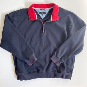 Men’s Vintage Tommy Hilfiger Golf Navy Quarter-Zip Sweatshirt with Red Collar